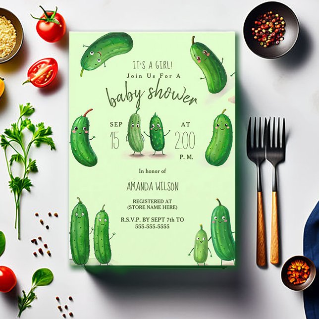 Invitación Pickles Cucumber Green Whimsical Baby Shower (Subido por el creador)