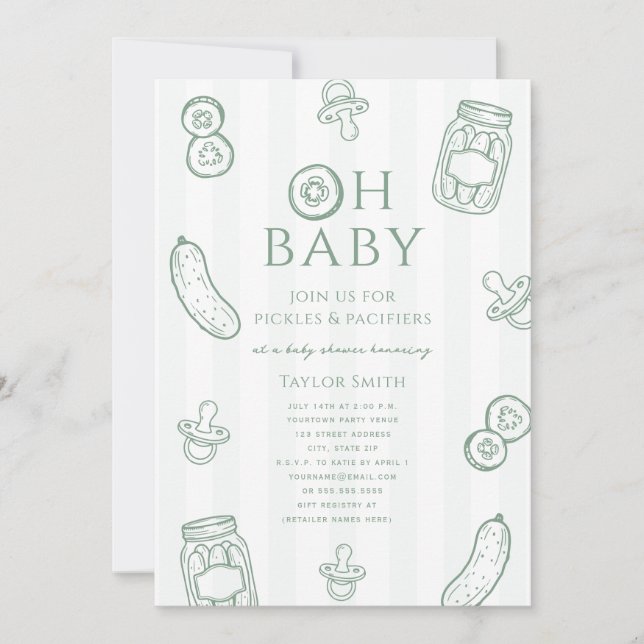 Invitación Pickles & Pacifiers Green Neutral Baby Shower (Anverso)