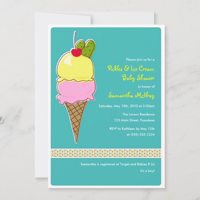 Invitación Pickles y helado Baby Shower, bebé (Anverso)