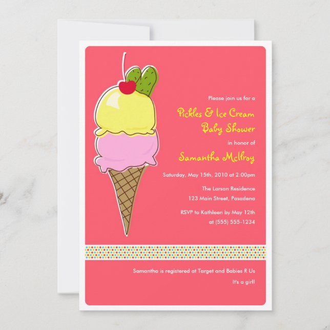 Invitación Pickles y IceCream Baby Shower, es un Chica (Anverso)