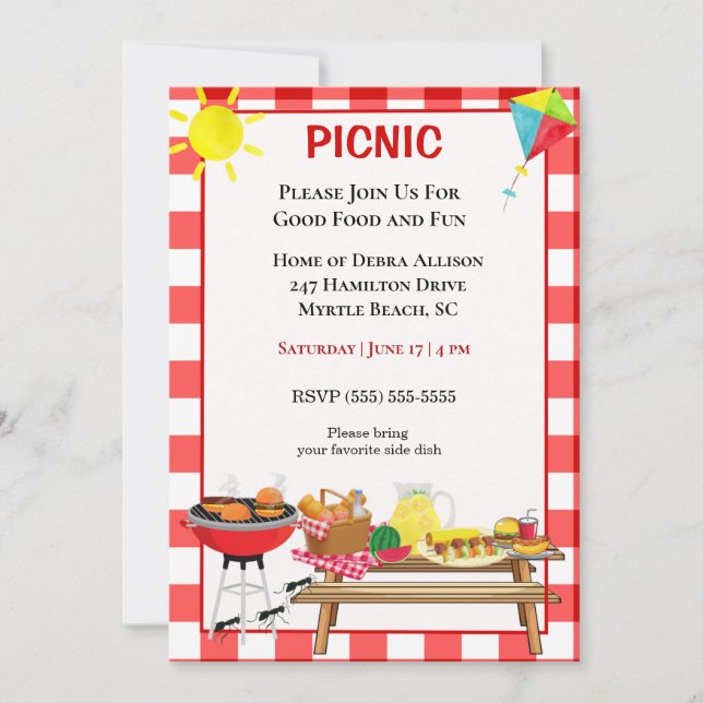 Invitación Picnic Barbacoa Grill (Anverso)