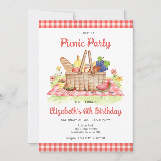 Invitación Picnic Birthday Party (Anverso)