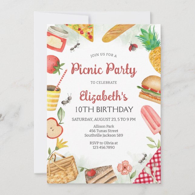 Invitación Picnic Birthday Party Invitation (Anverso)