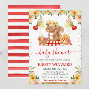 Invitación Pícnic de ardilla del bosque en acuarela Baby Show