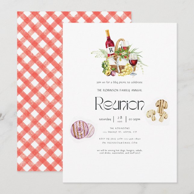 Invitación Picnic de barbacoa para la reunión familiar con mo (Anverso / Reverso)