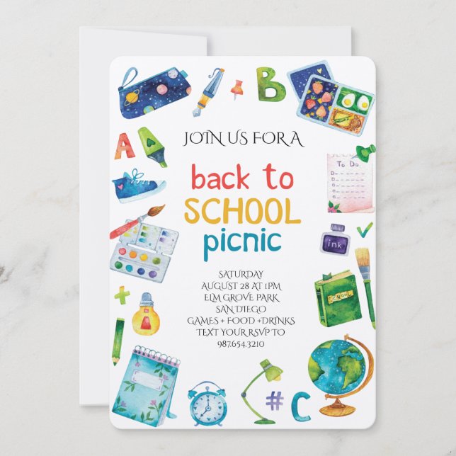 Invitación Pícnic de Bienvenida al Colegio (Anverso)