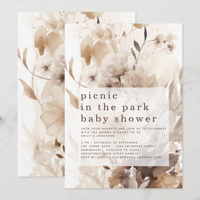 Invitación Picnic de Boho Florals en Park Baby Shower (Anverso / Reverso)