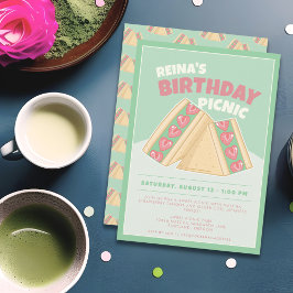 Invitación Picnic de cumpleaños Matcha Strawberry Sandwich