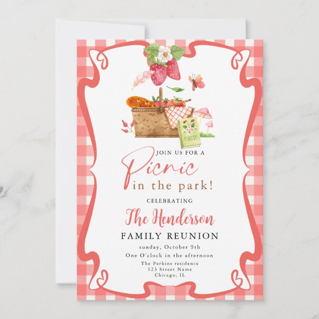 Invitación Picnic de diversión roja de verano en la reunión f (Anverso)
