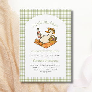Invitación Pícnic de Ganso Tonto Baby Shower de Cuadros Verde