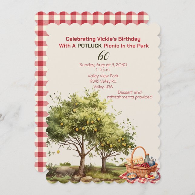 Invitación Picnic de la celebración de cumpleaños en el parqu (Anverso / Reverso)