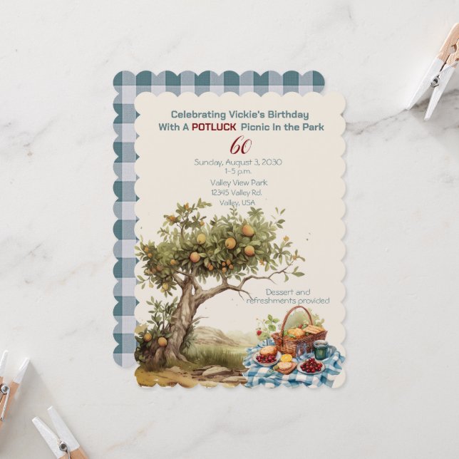 Invitación Picnic de la celebración de cumpleaños en el parqu (Anverso/Reverso In Situ)