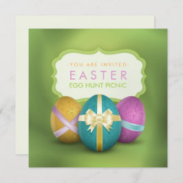 Invitación Picnic De La Familia De La Caza De Huevos De Pascu