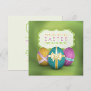 Invitación Picnic De La Familia De La Caza De Huevos De Pascu