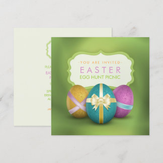 Invitación Picnic De La Familia De La Caza De Huevos De Pascu