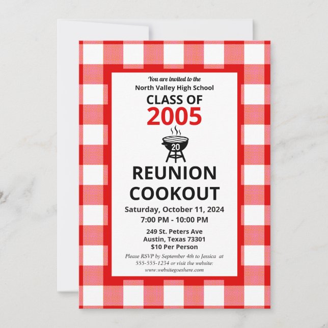 Invitación Picnic de la Reunión de la Escuela Secundaria Red  (Anverso)