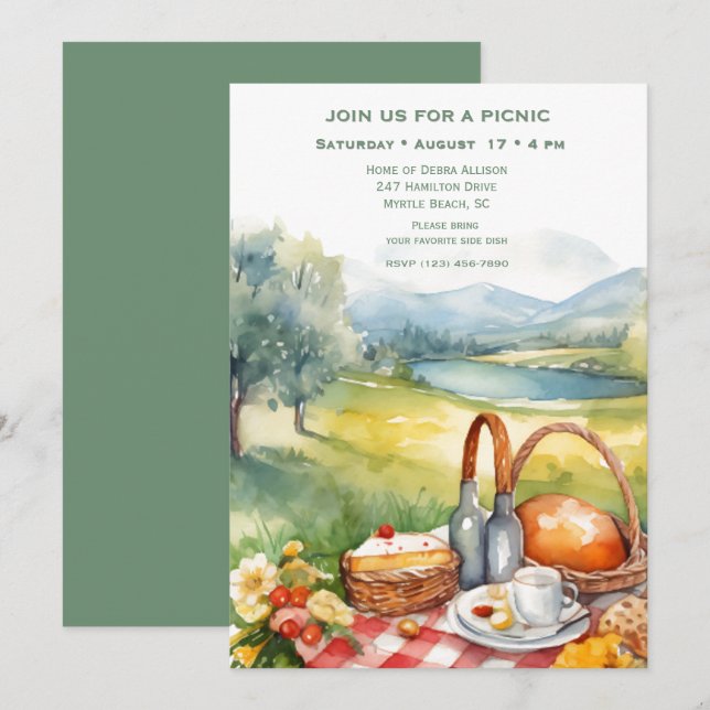 Invitación Picnic de Lakeside (Anverso / Reverso)