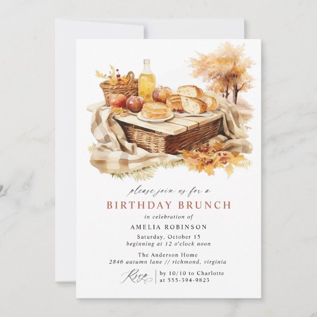 Invitación Picnic de otoño | Brunch de cumpleaños del tema de (Anverso)