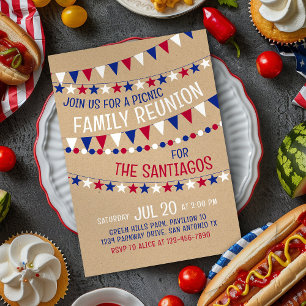 Invitación Pícnic de Reunión Familiar Rojo Blanco Azul