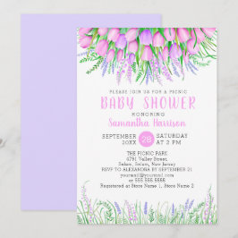 Invitación Picnic de tulipanes de lavanda de primavera floral