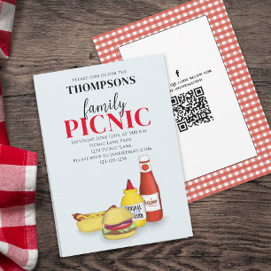 Invitación Picnic de verano adorable Código QR de moda Redes