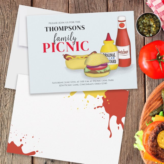 Invitación Picnic De Verano Cuidado BBQ Whimsical Ketchup Mus (Subido por el creador)