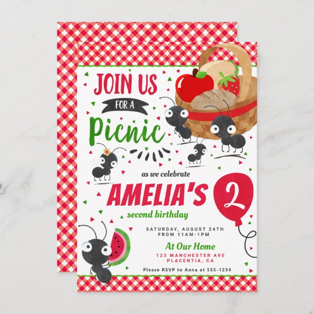 Invitación Picnic de verano en la fiesta de cumpleaños del pa (Anverso / Reverso)