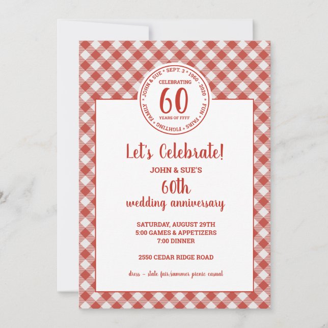 Invitación Pícnic de Verano Patrón de Cuadro Rojo Fiesta (Anverso)