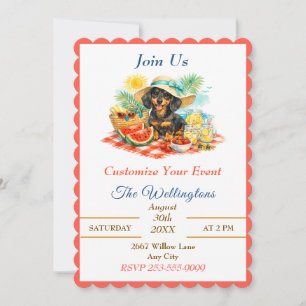 Invitación Pícnic de Verano Perrito Dachshund Lindo Personali