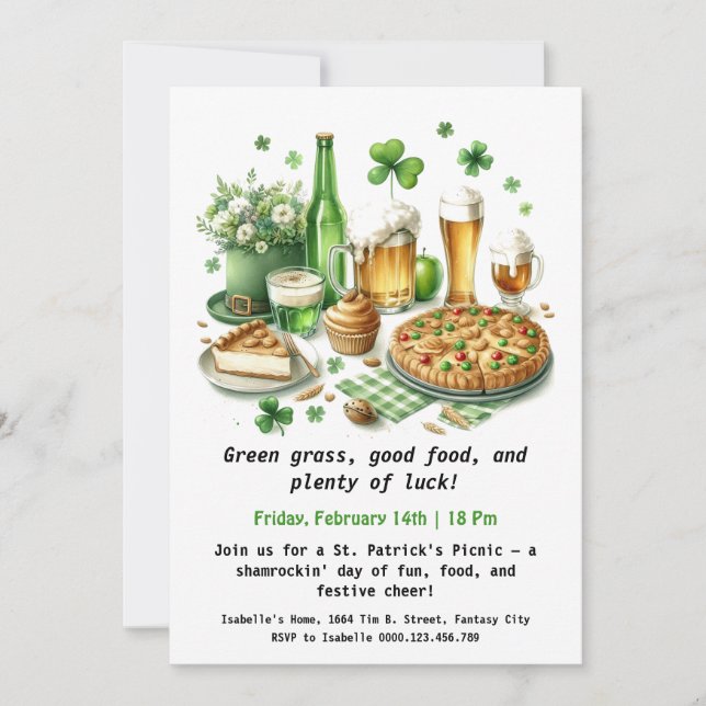Invitación Picnic del Día de San Patricio - Diversión afortun (Anverso)