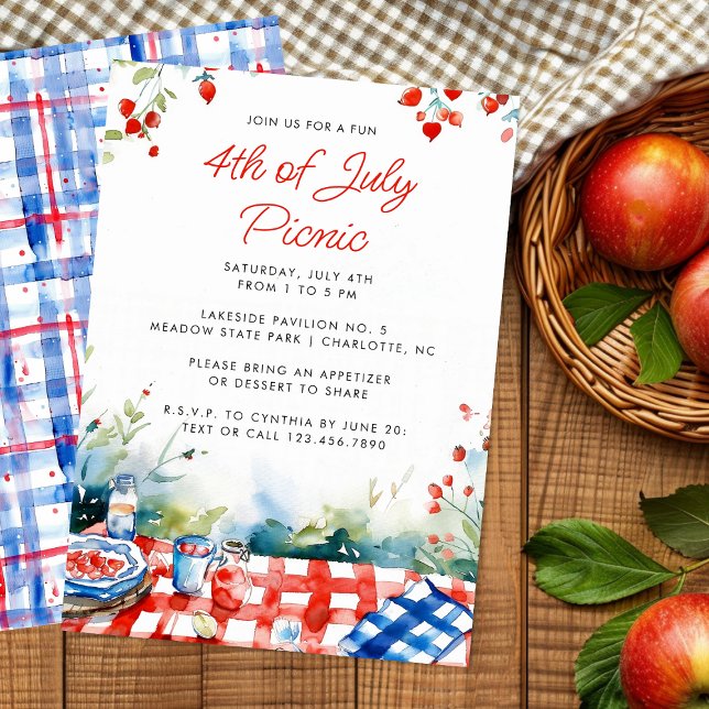 Invitación Picnic del Verano de Julio del Azul Blanco Rojo (Subido por el creador)