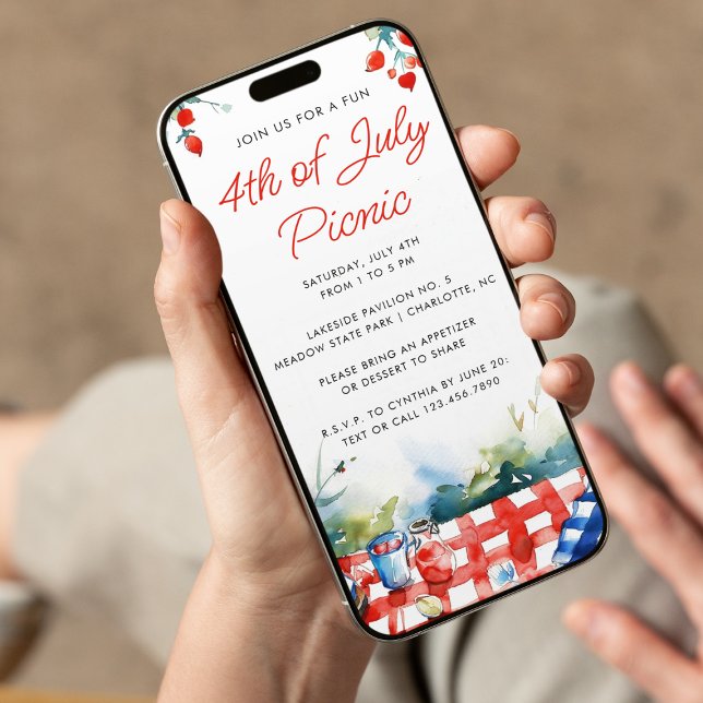 Invitación Picnic del Verano de Julio del Azul Blanco Rojo (Subido por el creador)