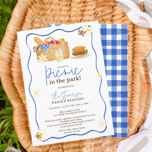 Invitación Picnic divertido de verano azul reunión familiar e
