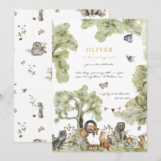 Invitación Pícnic en el bosque | Fiesta de cumpleaños de anim (Anverso / Reverso)