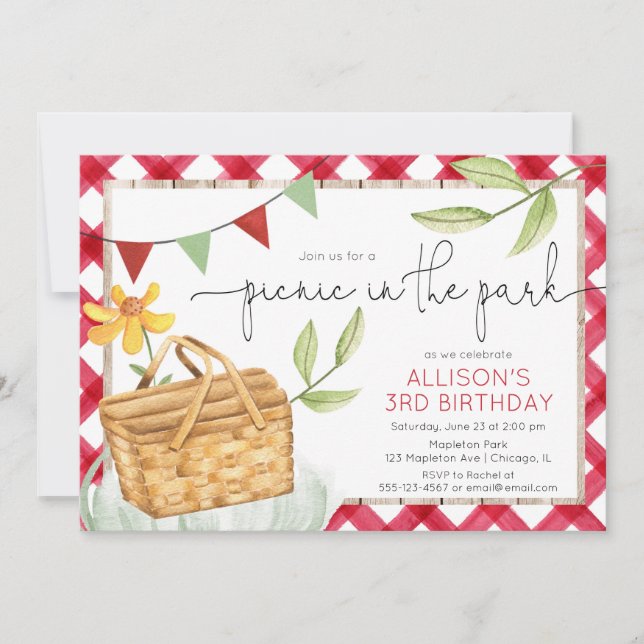 Invitación Picnic en la fiesta de cumpleaños de verano del pa (Anverso)