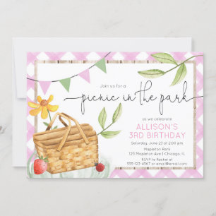 Invitación Picnic en la fiesta de cumpleaños rosa del parque