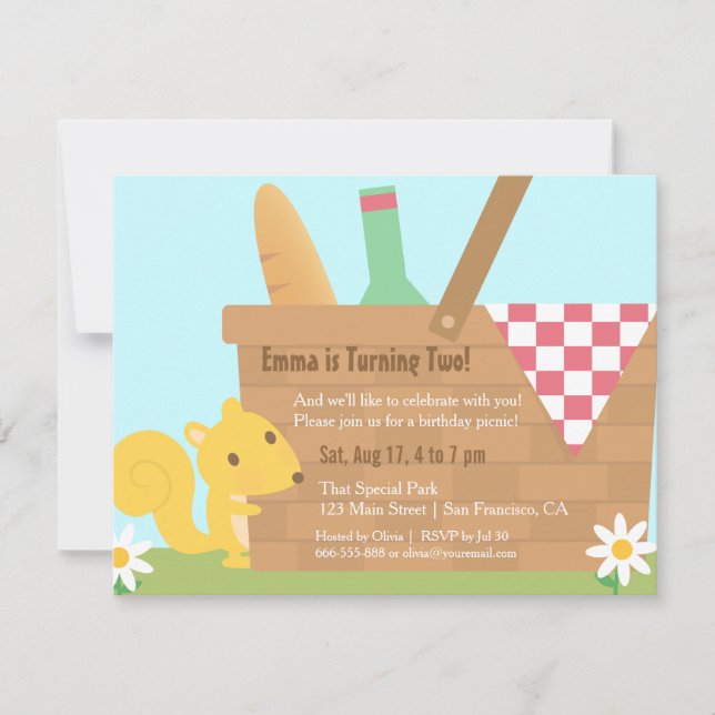 Invitación Pícnic en Little Squirrel Park Fiesta de Cumpleaño (Anverso)