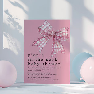 Invitación Picnic en Park Pink Gingham Bow Baby Shower