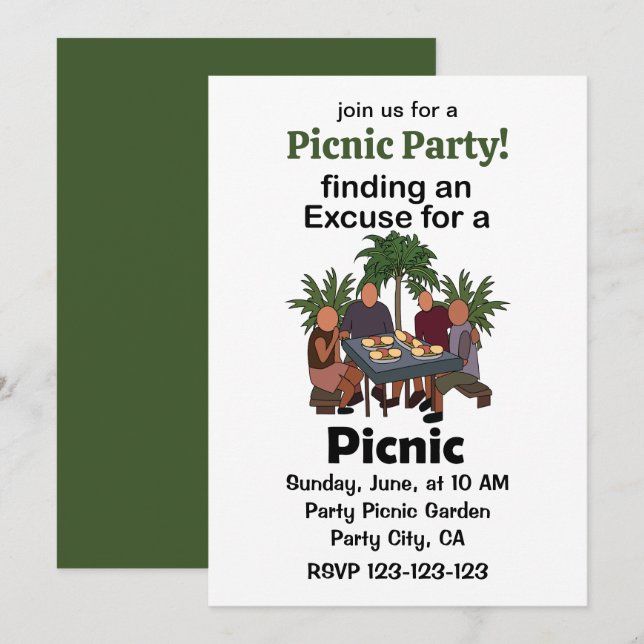 Invitación Pícnic Encontrando Una Excusa Para Una Fiesta De P (Anverso / Reverso)