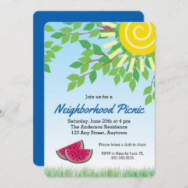 Invitación Picnic invitati en el barrio con sandía y sol