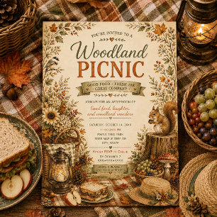 Invitación Pícnic Otoñal Rústico de Cosecha en el Bosque