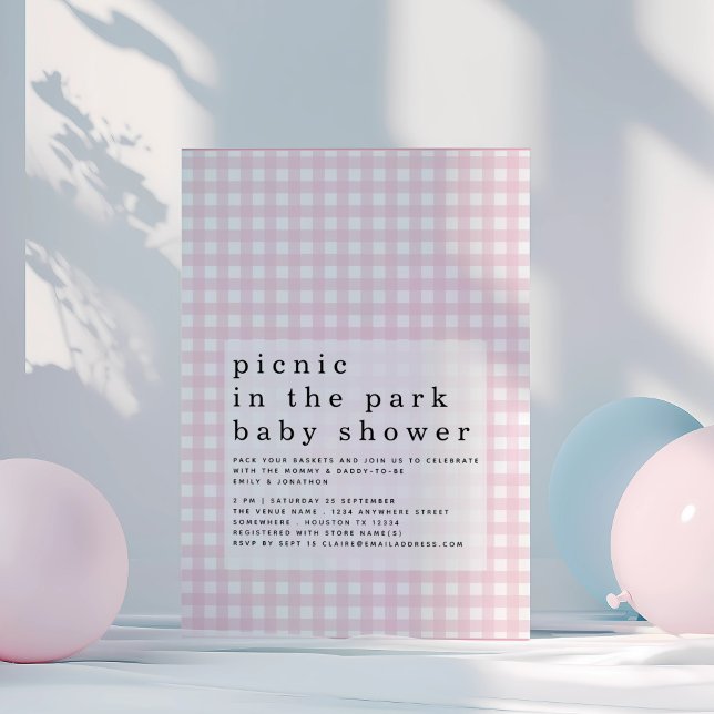 Invitación Picnic Park Pink Gingham Baby Shower (Subido por el creador)