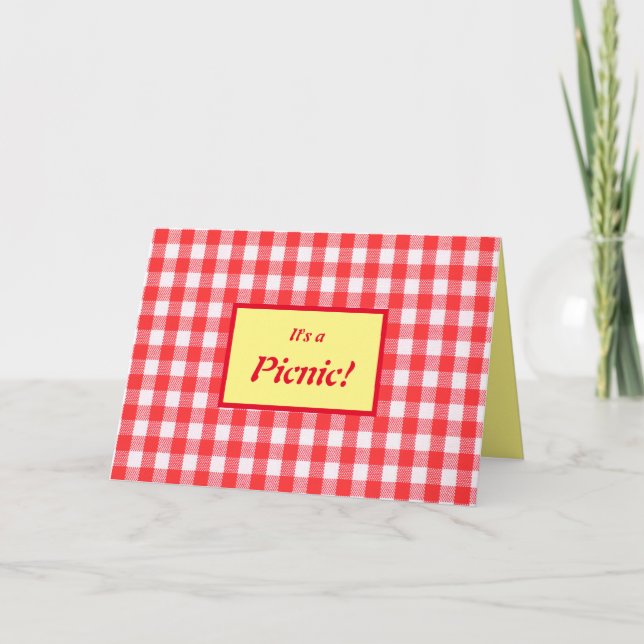 Invitación picnica, rojo, blanco y amarillo. (Anverso)