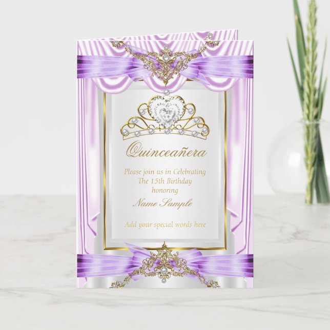 Invitación Pide Quinceañera lila morado (Anverso)