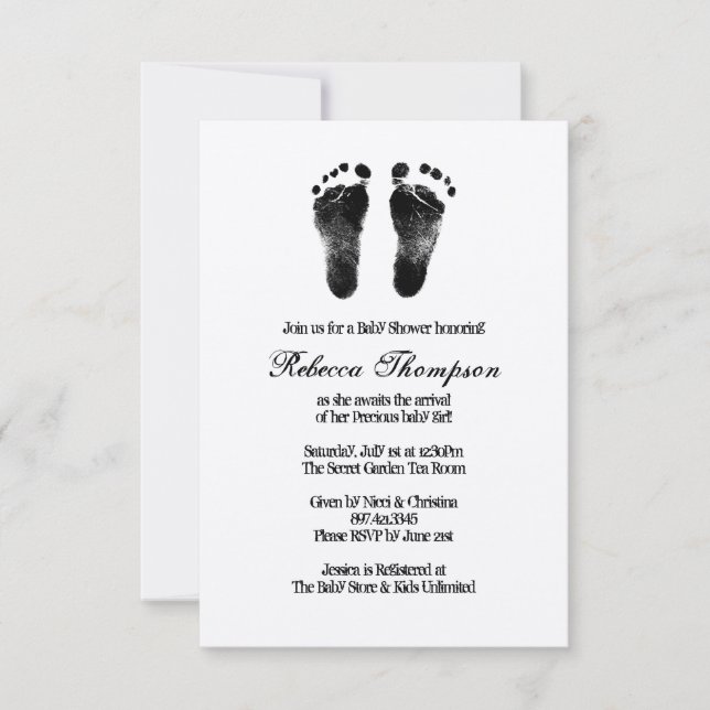 Invitación Pie blanca y negra imprime Baby Shower (Anverso)