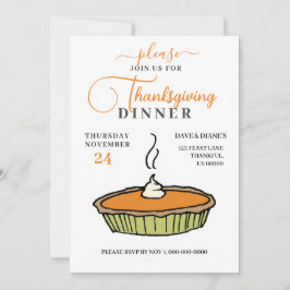 Invitación Pie de calabaza, cena de Acción de Gracias