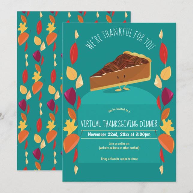 Invitación Pie de Pecan deja Verde azulada cena virtual de Ac (Anverso / Reverso)