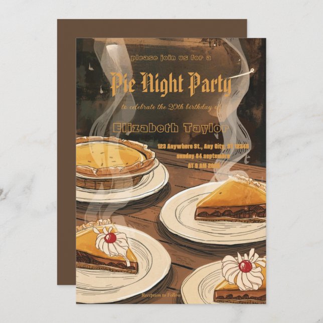 Invitación Pie Sharing Night Party Invitation – Sweet & Cozy  (Anverso / Reverso)