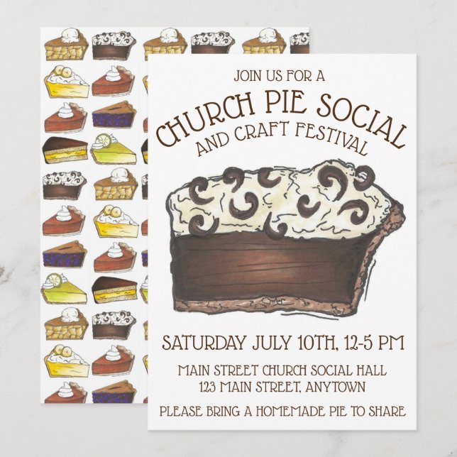 Invitación Pie Social Pi Day Fiesta Dessert Bake Sale Slice (Anverso / Reverso)