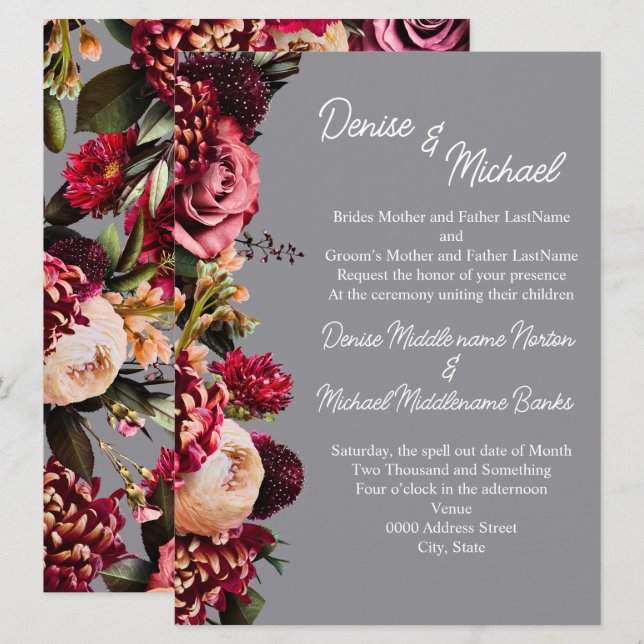 Invitación Piedra de color cincelada de crisantemo (Anverso / Reverso)